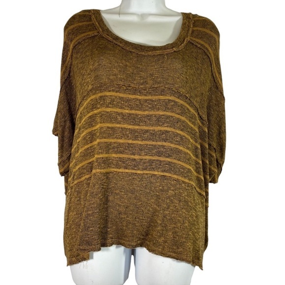 We The‎ Free Medium Top Knit Tan Brown Striped Burnout Short Sleeve - Picture 3 of 8